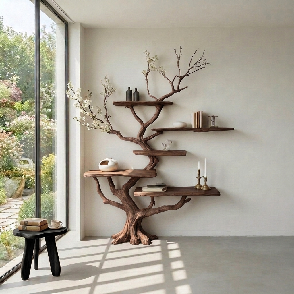 Sculptural Tree Branch Live Edge Solid Wood TreeShelf