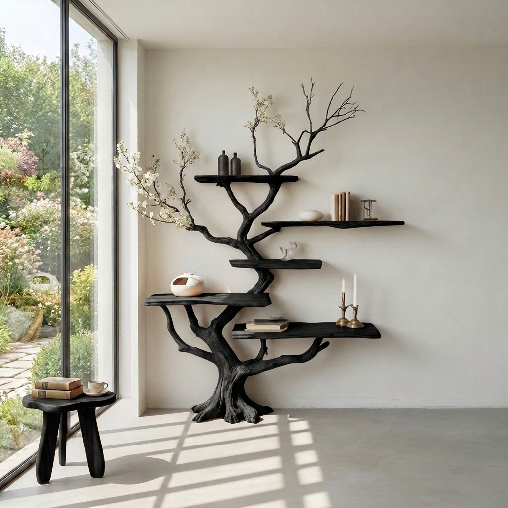 Sculptural Tree Branch Live Edge Solid Wood TreeShelf