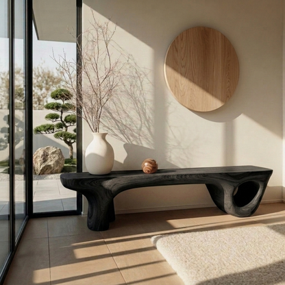 Sculptural Organic Live Edge Solid Wood Console Table