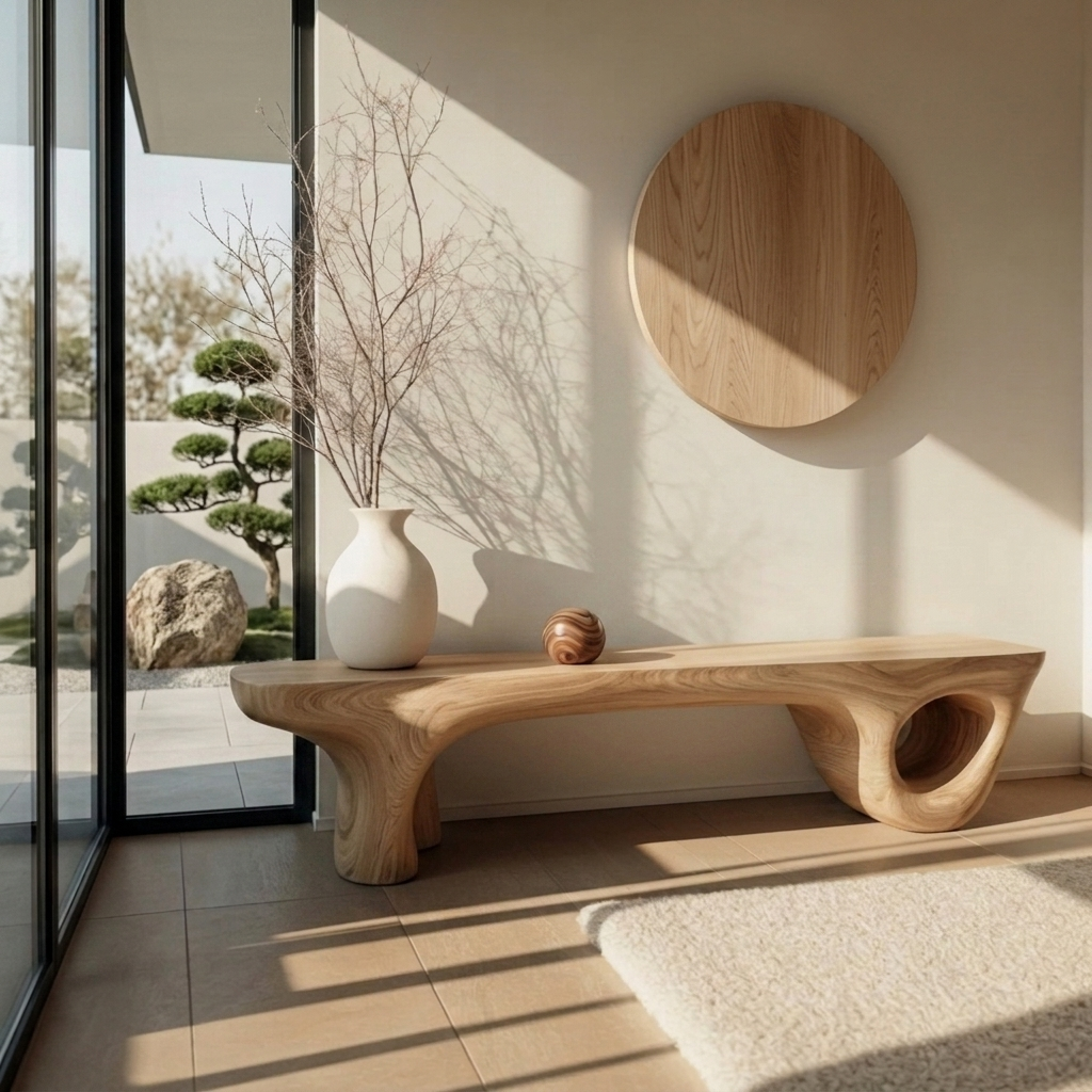 Sculptural Organic Live Edge Solid Wood Console Table