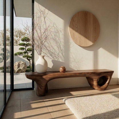 Sculptural Organic Live Edge Solid Wood Console Table