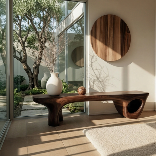 Sculptural Organic Live Edge Solid Wood Console Table