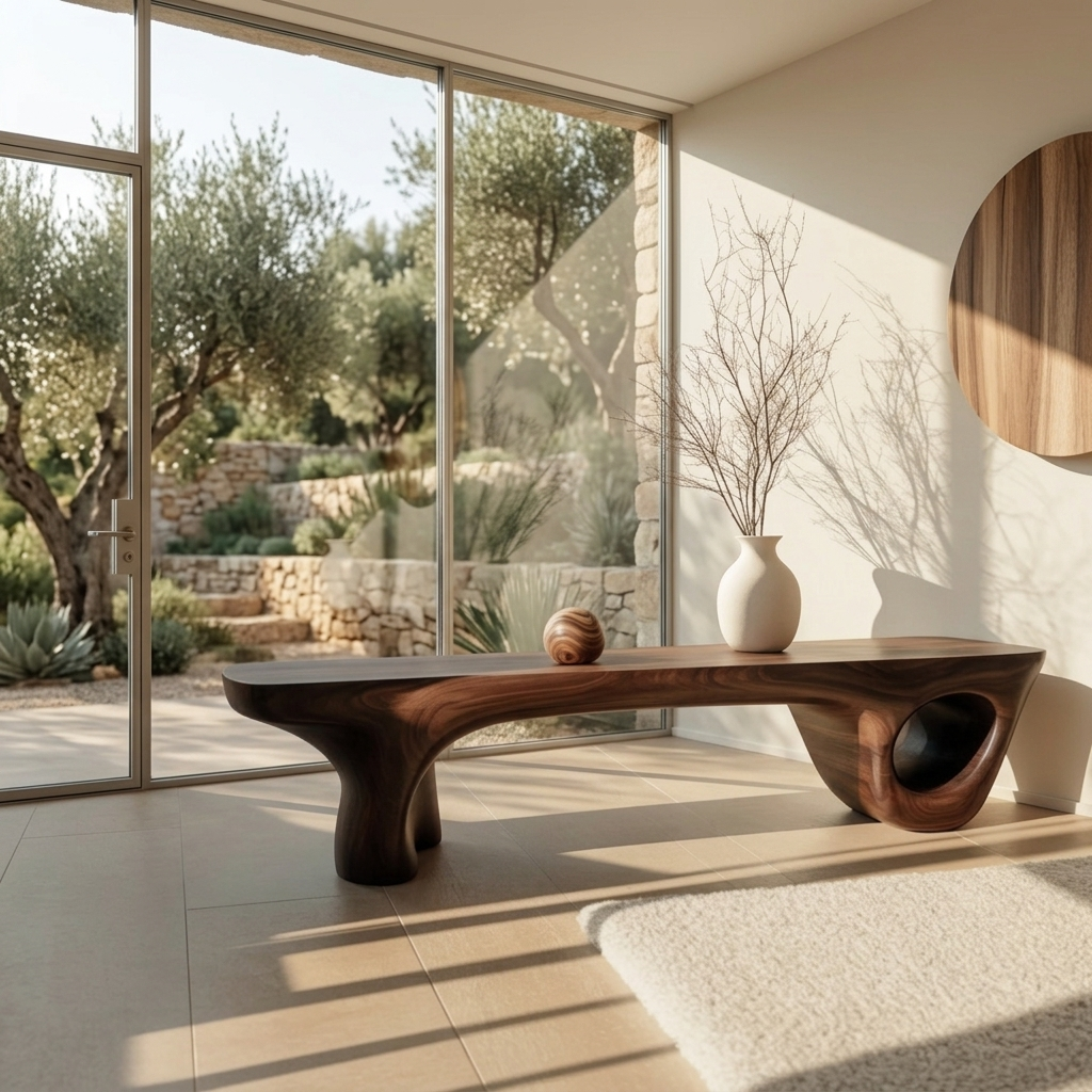 Sculptural Organic Live Edge Solid Wood Console Table