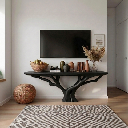 Handcrafted Solid Wood Tree Console Table – Sculptural Wood TV Console, Organic Entryway Table, Rustic Modern Statement Furniture