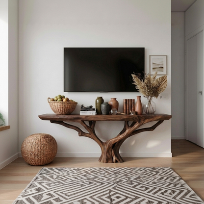 Handcrafted Solid Wood Tree Console Table – Sculptural Wood TV Console, Organic Entryway Table, Rustic Modern Statement Furniture