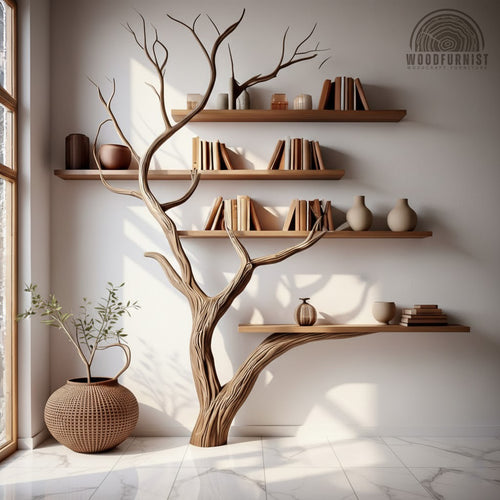 Handcrafted Tree Branch Wall Bookshelf – Solid Wood Artistic Shelf for Modern Home Decor WFNVA2030