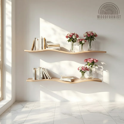 Wavy Floating Wood Shelf – Handcrafted Curved Wall Shelf for Minimalist Decor WFNED2165