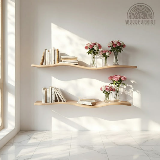 Wavy Floating Wood Shelf – Handcrafted Curved Wall Shelf for Minimalist Decor WFNED2165