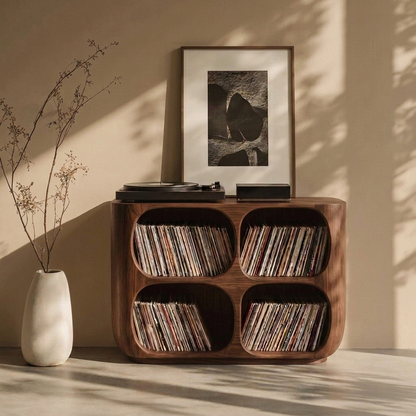 Handcrafted Solid Wood Vinyl Record Storage Cabinet – Mid Century Modern LP Stand, Wooden Media Console for Turntable & Record Collection