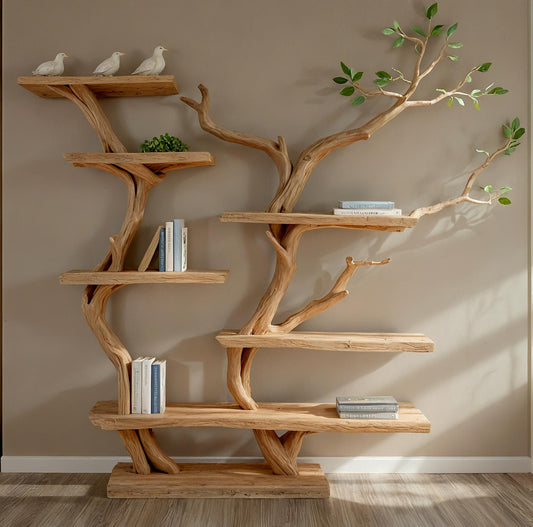 Tree branch bookcase handcrafted wood bookshelf furniture home decor