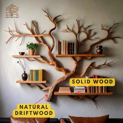 Custom Size Driftwood Tree Branch Wall Shelf, Rustic Live Edge Bookshelf