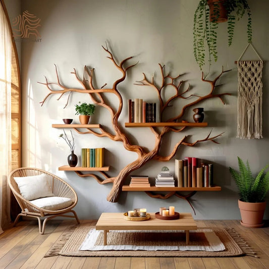 Custom Size Driftwood Tree Branch Wall Shelf, Rustic Live Edge Bookshelf