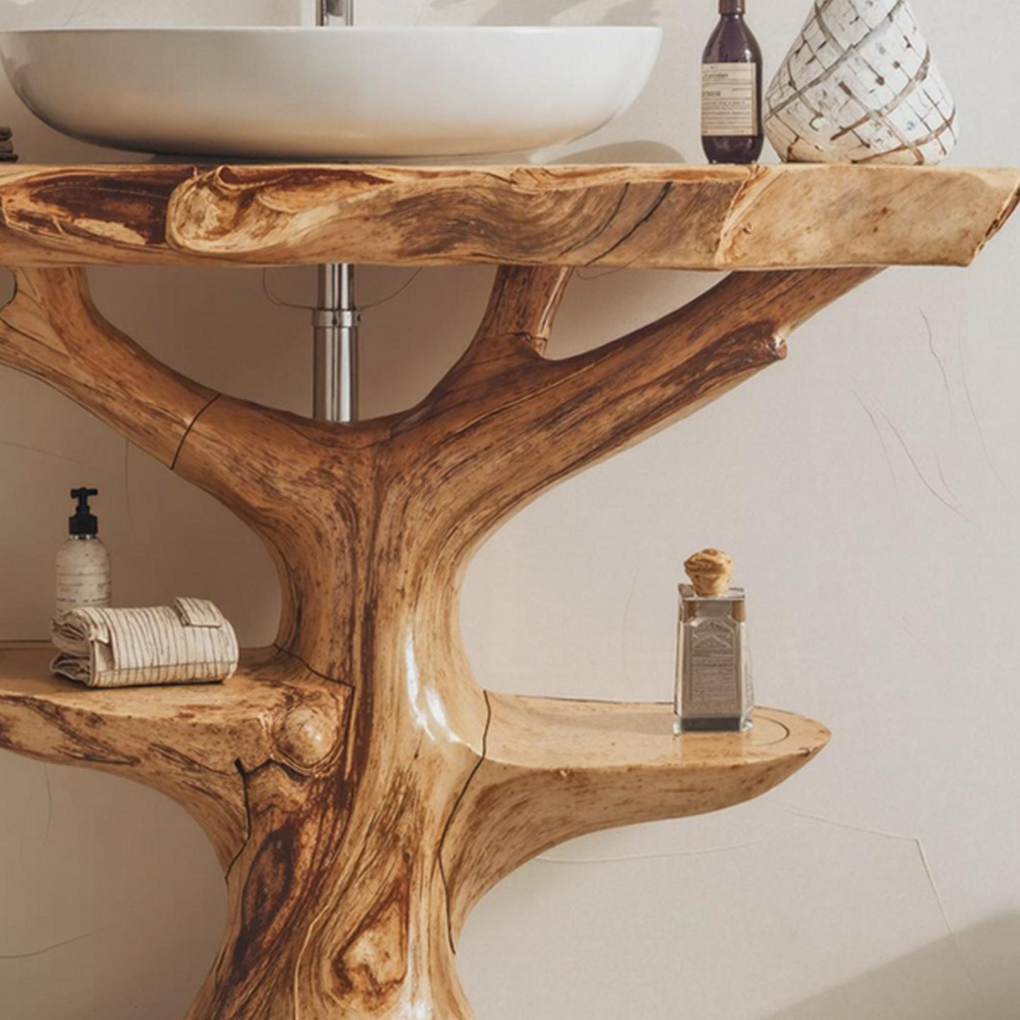 Handcrafted Wood Bathroom Vanity | Solid Wood Rustic Vanity Cabinet with Sink | Handmade Bathroom Furniture