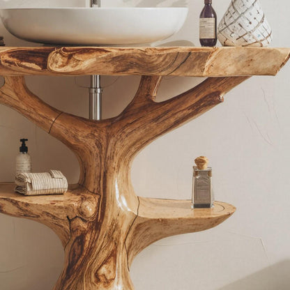 Handcrafted Wood Bathroom Vanity | Solid Wood Rustic Vanity Cabinet with Sink | Handmade Bathroom Furniture