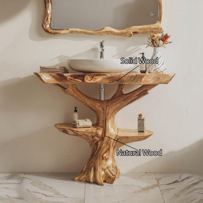Handcrafted Wood Bathroom Vanity | Solid Wood Rustic Vanity Cabinet with Sink | Handmade Bathroom Furniture