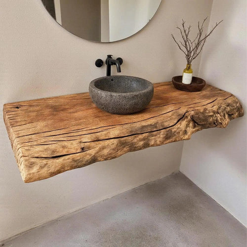 Natural driftwood live edge solid wood bathroom vanity shelf wall