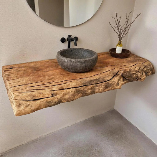 Natural driftwood live edge solid wood bathroom vanity shelf wall