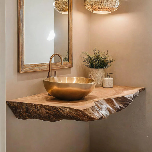 Rustic floating vanity desk shelf handcrafted live edge bathroom vanity shelfwall