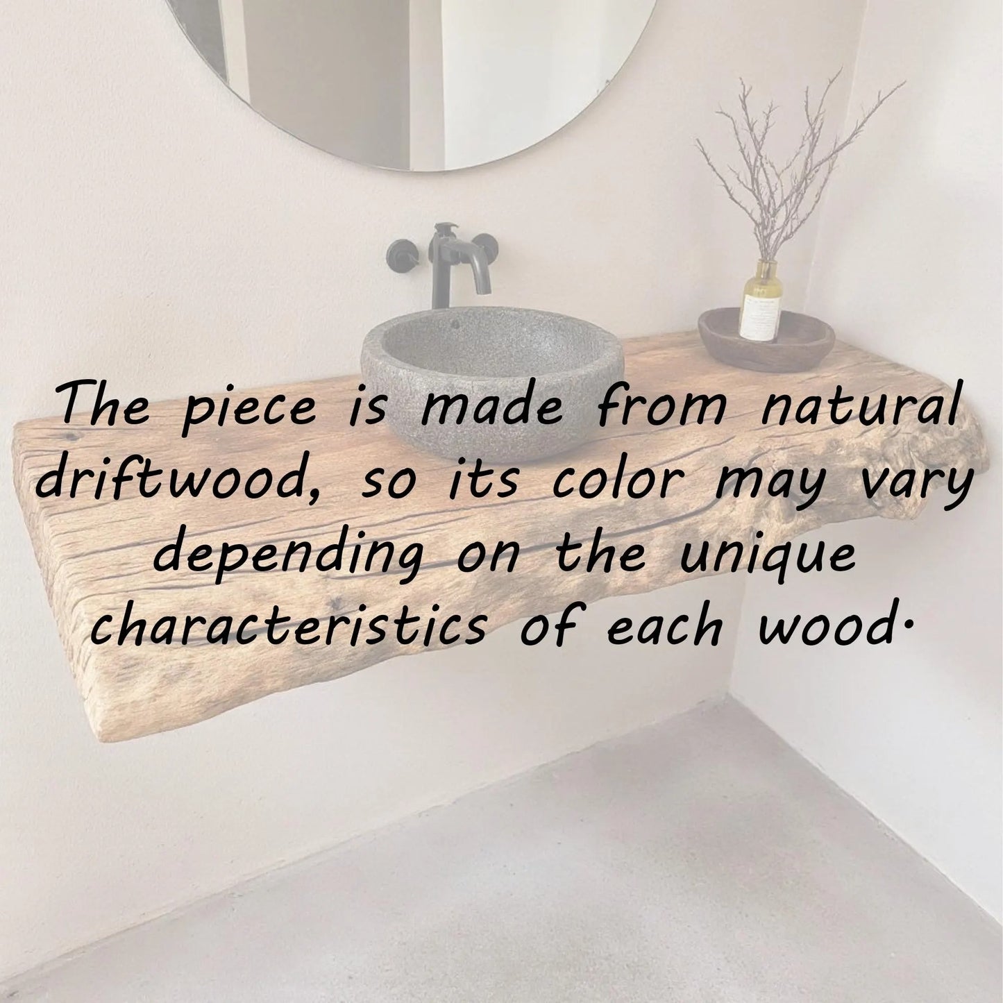 Natural driftwood live edge solid wood bathroom vanity shelf wall