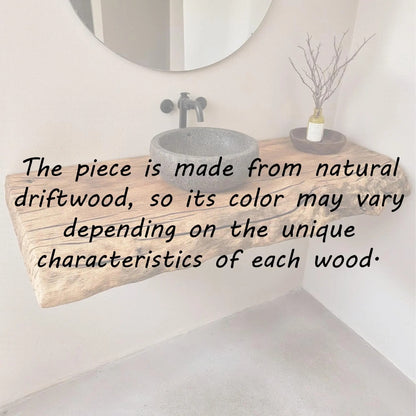Natural driftwood live edge solid wood bathroom vanity shelf wall