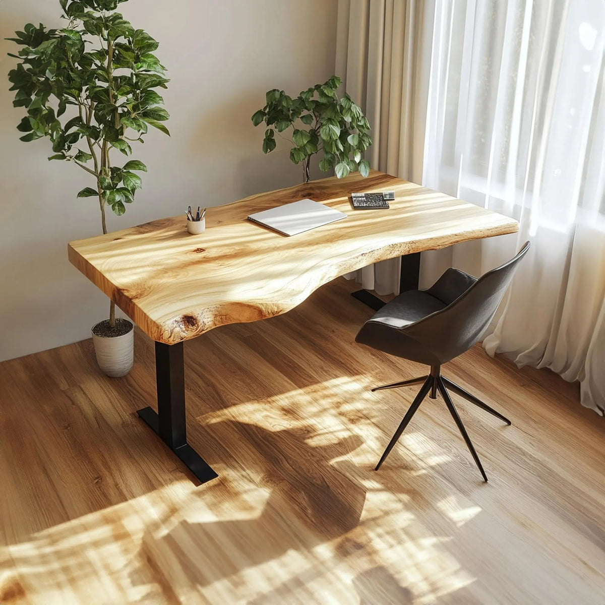 Willowfield Live Edge Wood Desk shown in full view, handcrafted from natural solid wood