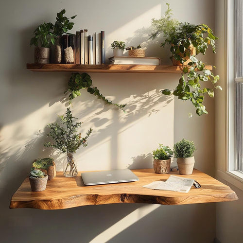 Live Edge Floating Desk Rustic Solid Wood Wall Mounted Table Custom Home Office & Desk Decor