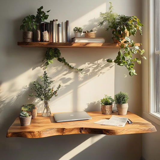 Live Edge Floating Desk Rustic Solid Wood Wall Mounted Table Custom Home Office & Desk Decor