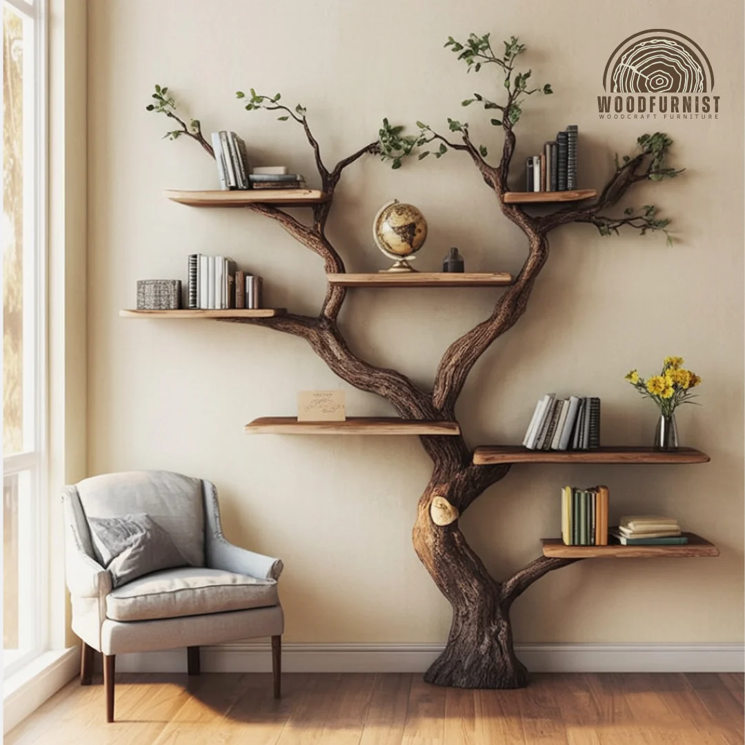 Standing Tree Bookshelf – Handmade Wooden Tree Shelf for Living Room & Home Decor WFNED0164