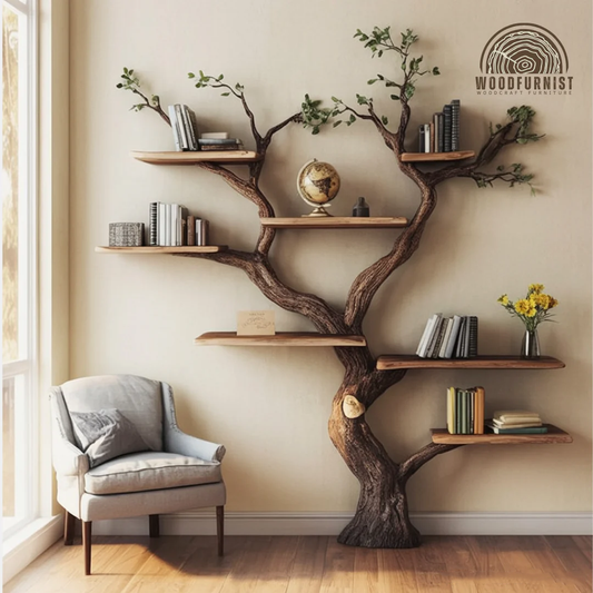 Standing Tree Bookshelf – Handmade Wooden Tree Shelf for Living Room & Home Decor WFNED0164