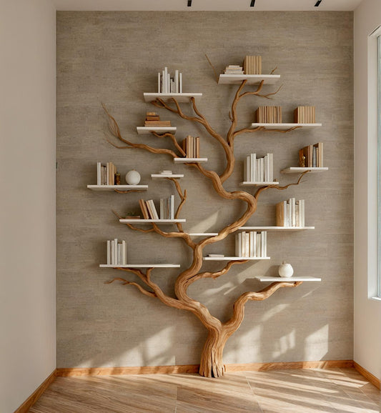 Wall-Mounted Solid Wood Tree Bookshelf