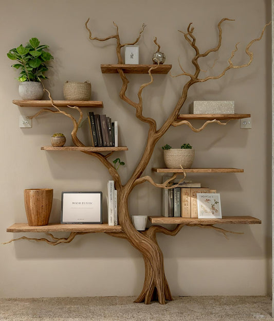 Natural Wooden Bookcase for Living Room or Bedroom Decor