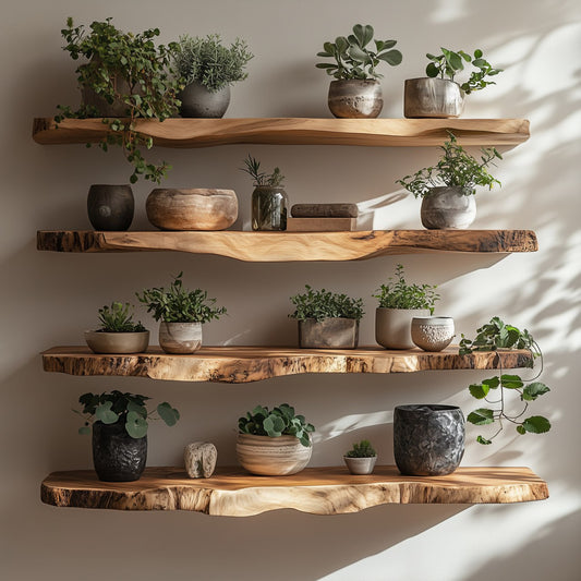 Handcrafted Custom Size Live Edge Floating Shelves