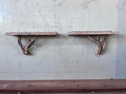 Live Edge Tree Branch Wooden Shelves, Handmade Natural Wall Art Shelf