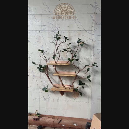 Natural Branch Tree Bookshelf – Handmade Wooden Wall Shelf – Artistic Live Edge Furniture WFNED0110