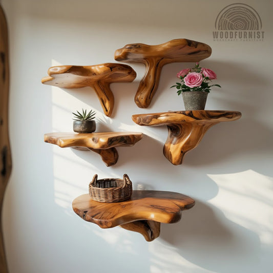 Organic Sculptural Wood Floating Shelves – Handcrafted Root Wood Wall Art WFNED2170