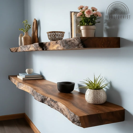 Live Edge Floating Shelf – Handcrafted Solid Wood Wall Shelf for Modern & Rustic Decor WFNED2167