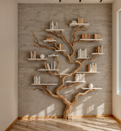 Wall-Mounted Solid Wood Tree Bookshelf
