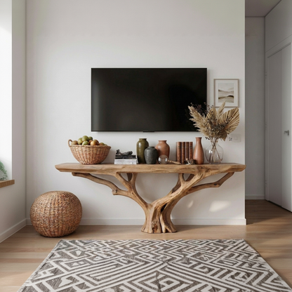 Handcrafted Solid Wood Tree Console Table – Sculptural Wood TV Console, Organic Entryway Table, Rustic Modern Statement Furniture