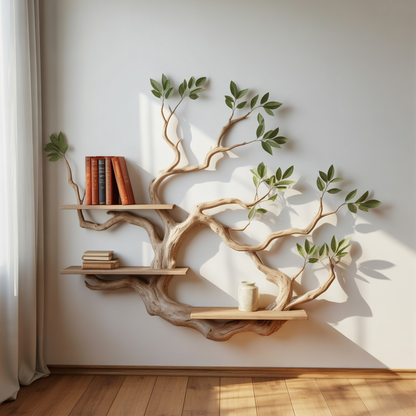 Artistic Tree Branch Floating Shelf – Organic Modern Corner Wall Display